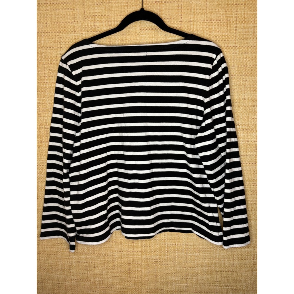 J.Crew Womens XL Classic Fit Striped Long Sleeve Cotton T-Shirt Black White - Picture 3 of 4